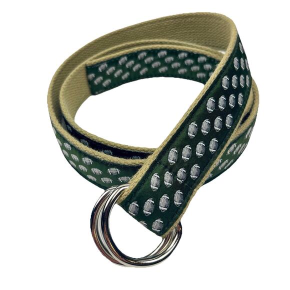 Belted Cow Co Belt Mens Large Football Green Cream D-Ring Canvas USA Made - Picture 1 of 9